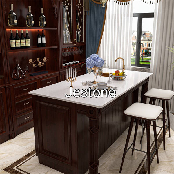 Quartz countertops တွေဟာ အဖျားရောင် ရောင်ချိုဖြင့် ကိုက်ညီသော ကိုက်ညီသော ဒီဇိုင်းကို ဖြစ်ပါသည်။